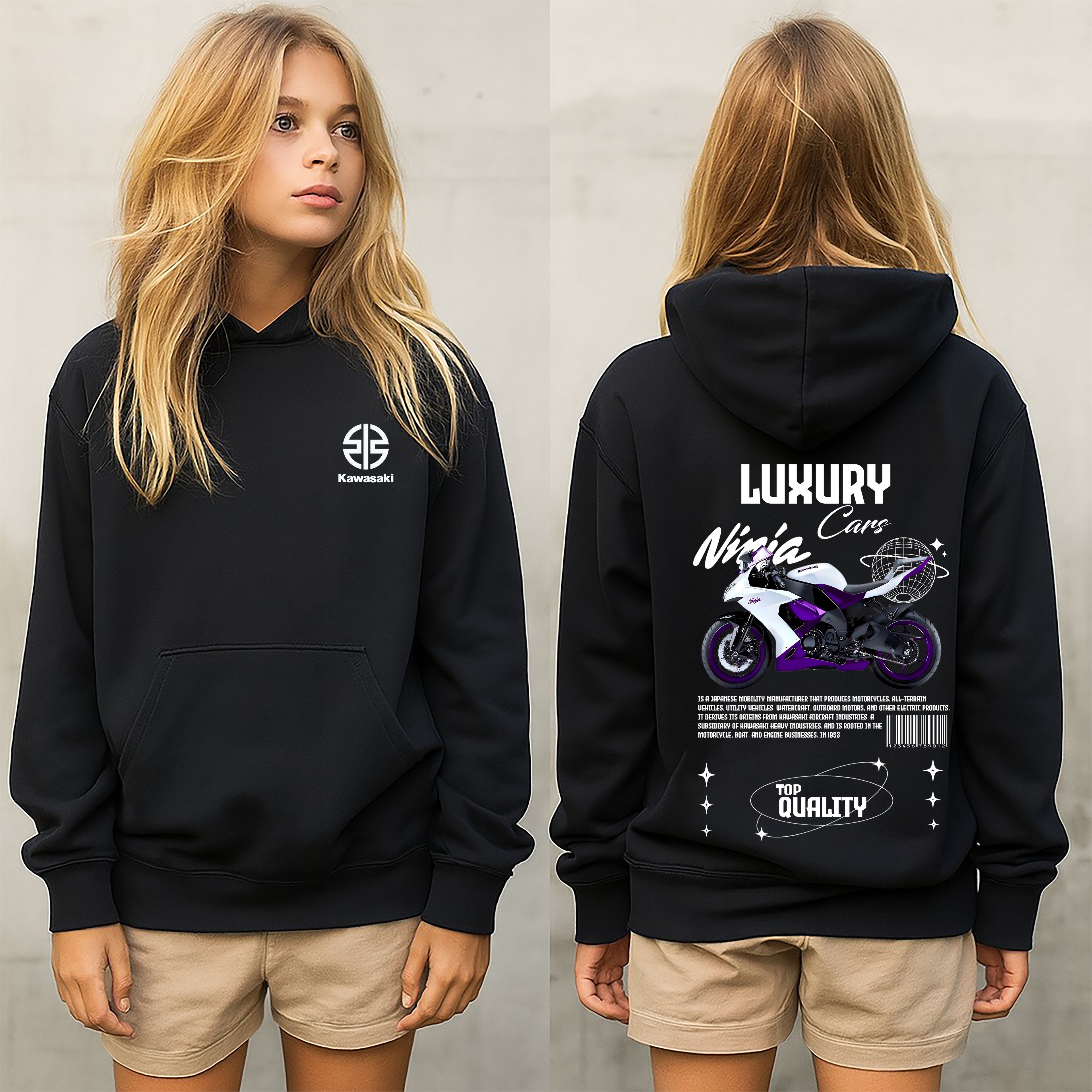 Sudadera con Kawasaki ninja  MOTO .sudadera para niños y adultos  , sudadera de ninja , motos, motobaik