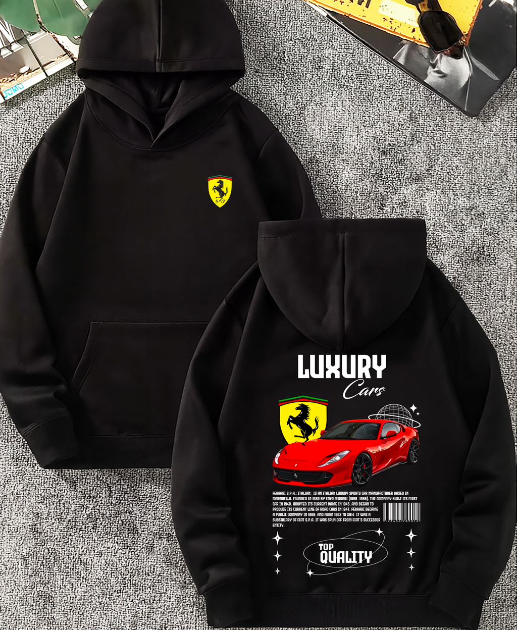 Sudadera con diseño de ferrari ,sudadera para niños y adultos  , sudadera de ferrari , all cars . mas coches