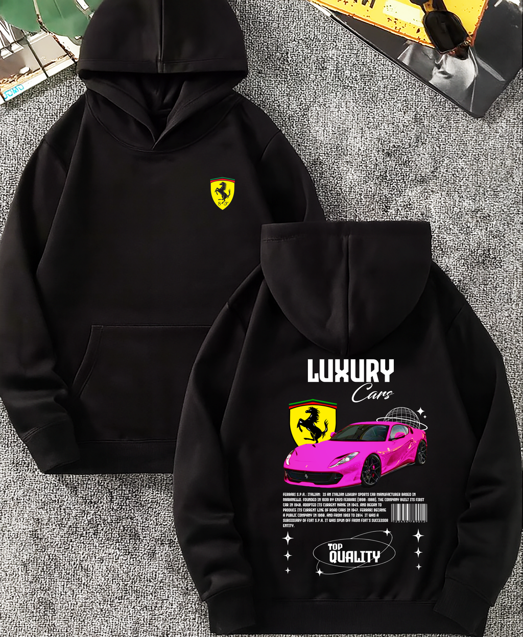 Sudadera con diseño de ferrari ,sudadera para niños y adultos  , sudadera de ferrari , all cars . mas coches