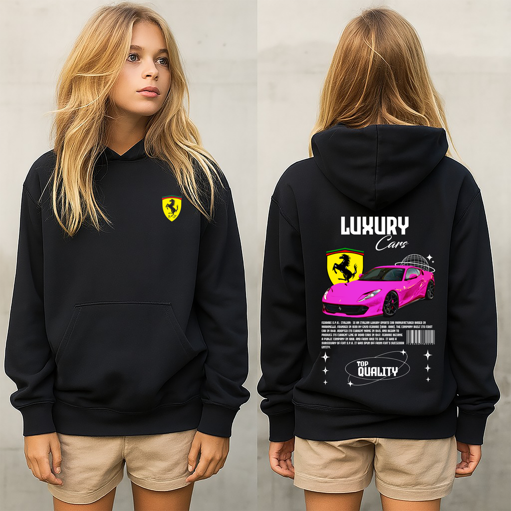Sudadera con diseño de ferrari ,sudadera para niños y adultos  , sudadera de ferrari , all cars . mas coches