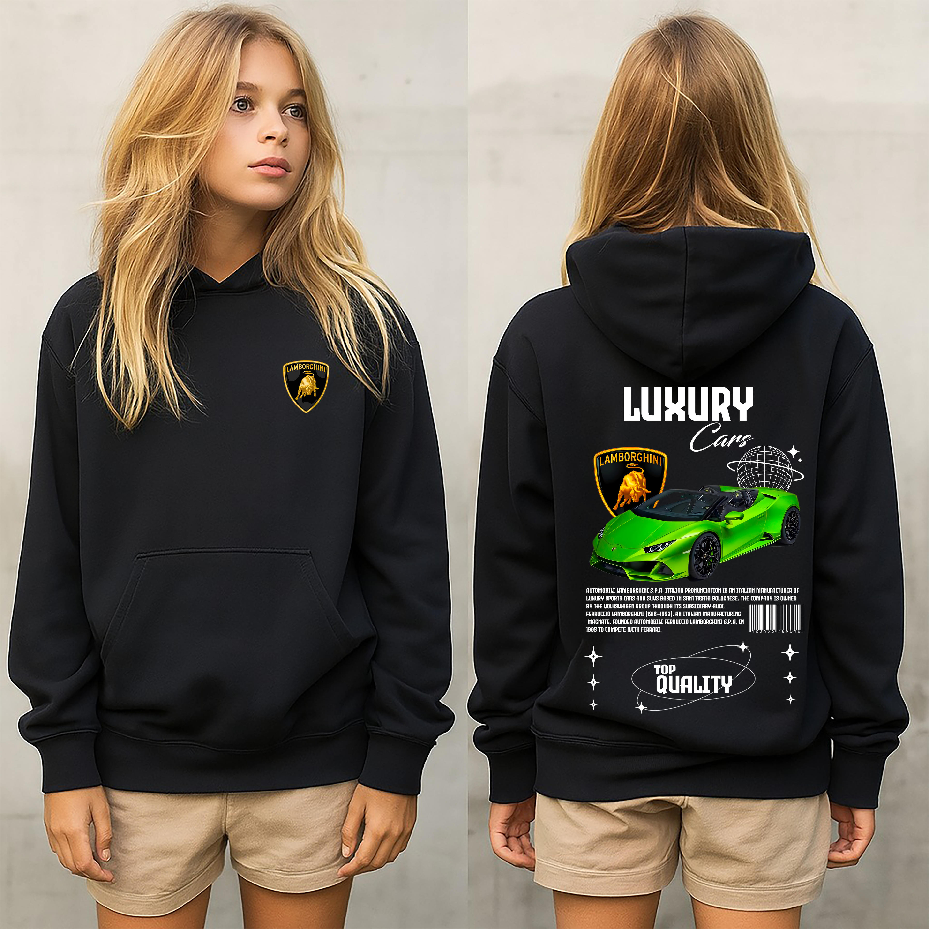Sudadera con diseño de LAMBORGHINI ,sudadera para niños y adultos  , sudadera de lamboghini , all cars . mas coches