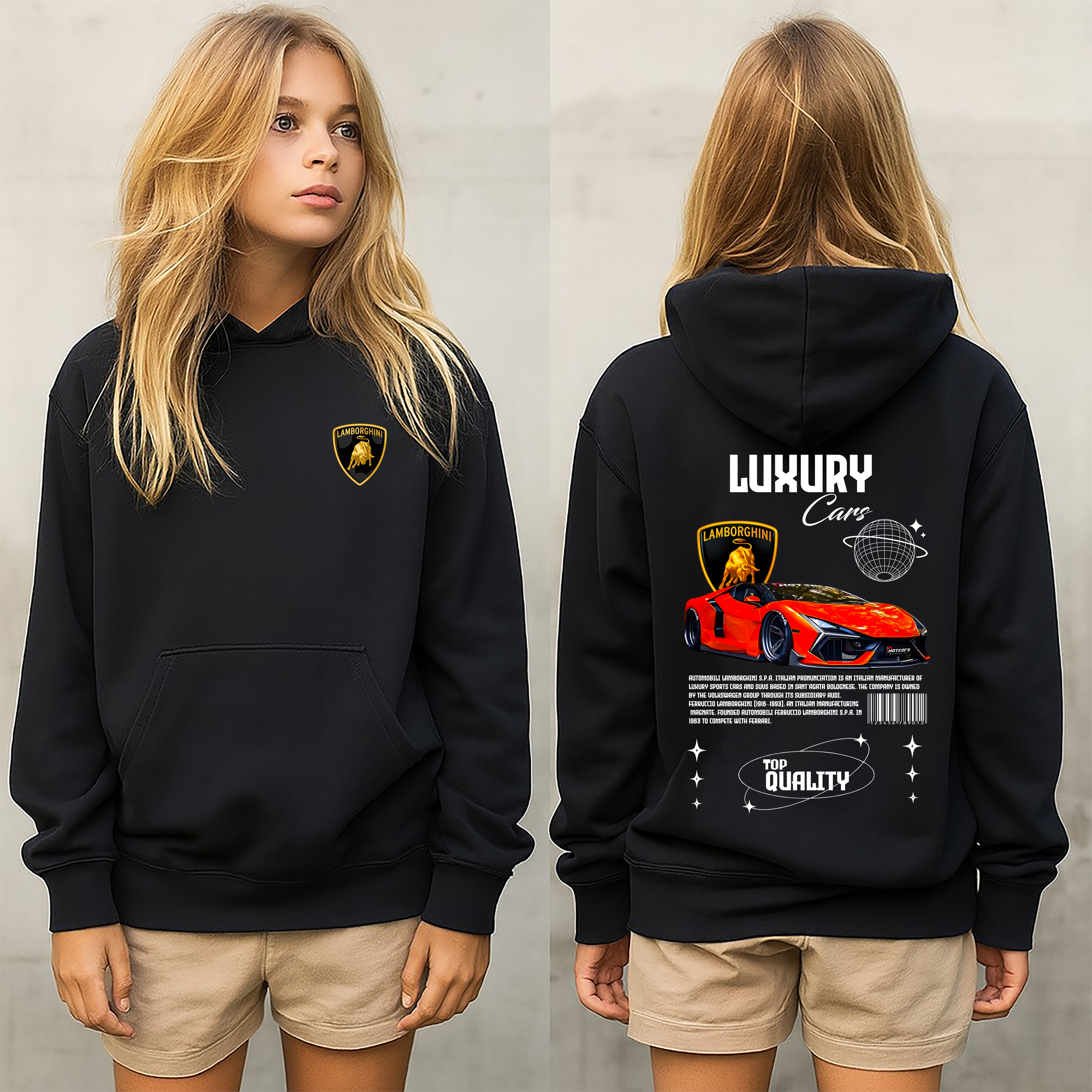 Sudadera con diseño de LAMBORGHINI ,sudadera para niños y adultos  , sudadera de lamboghini , all cars . mas coches