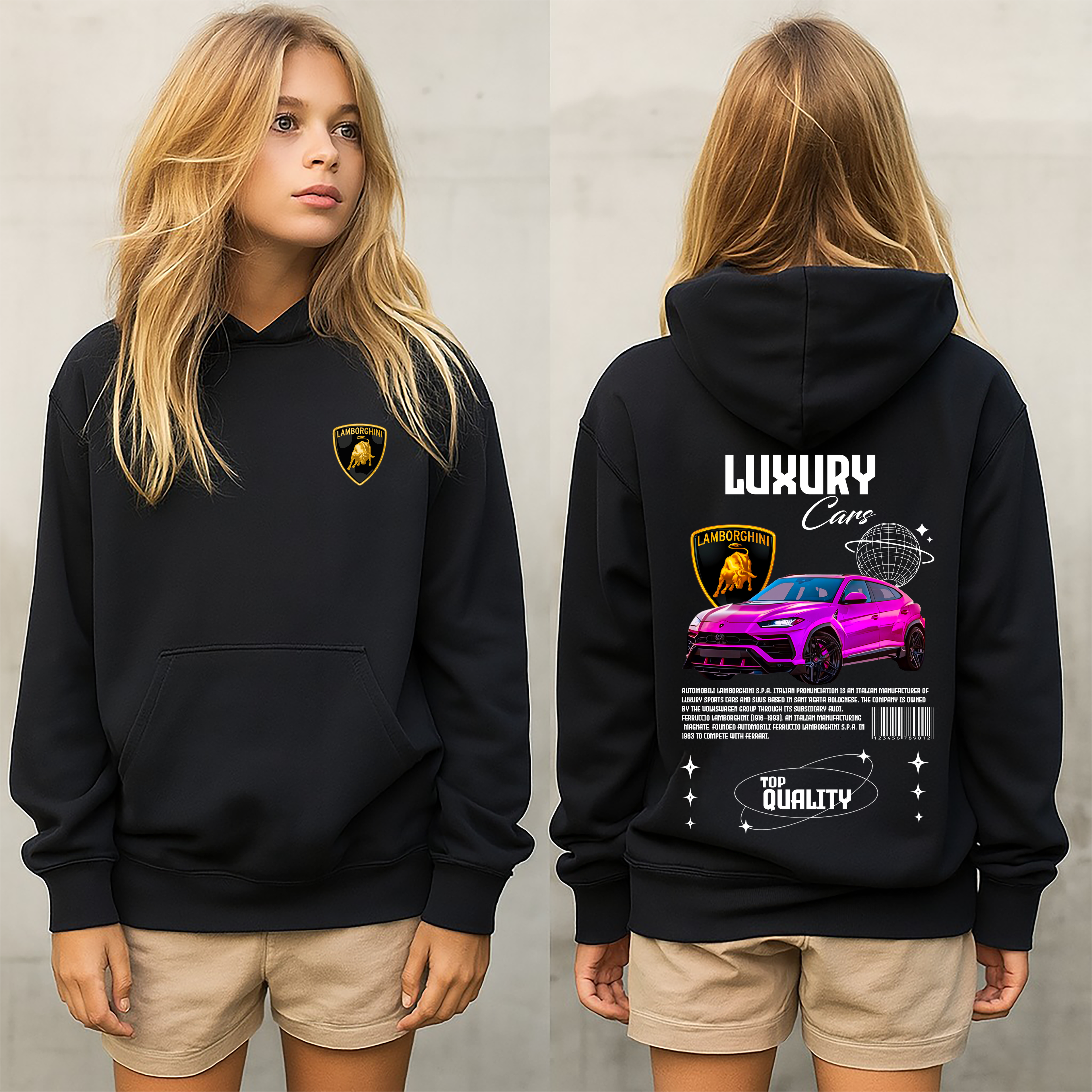 Sudadera con diseño de LAMBORGHINI ,sudadera para niños y adultos  , sudadera de lamboghini , all cars . mas coches