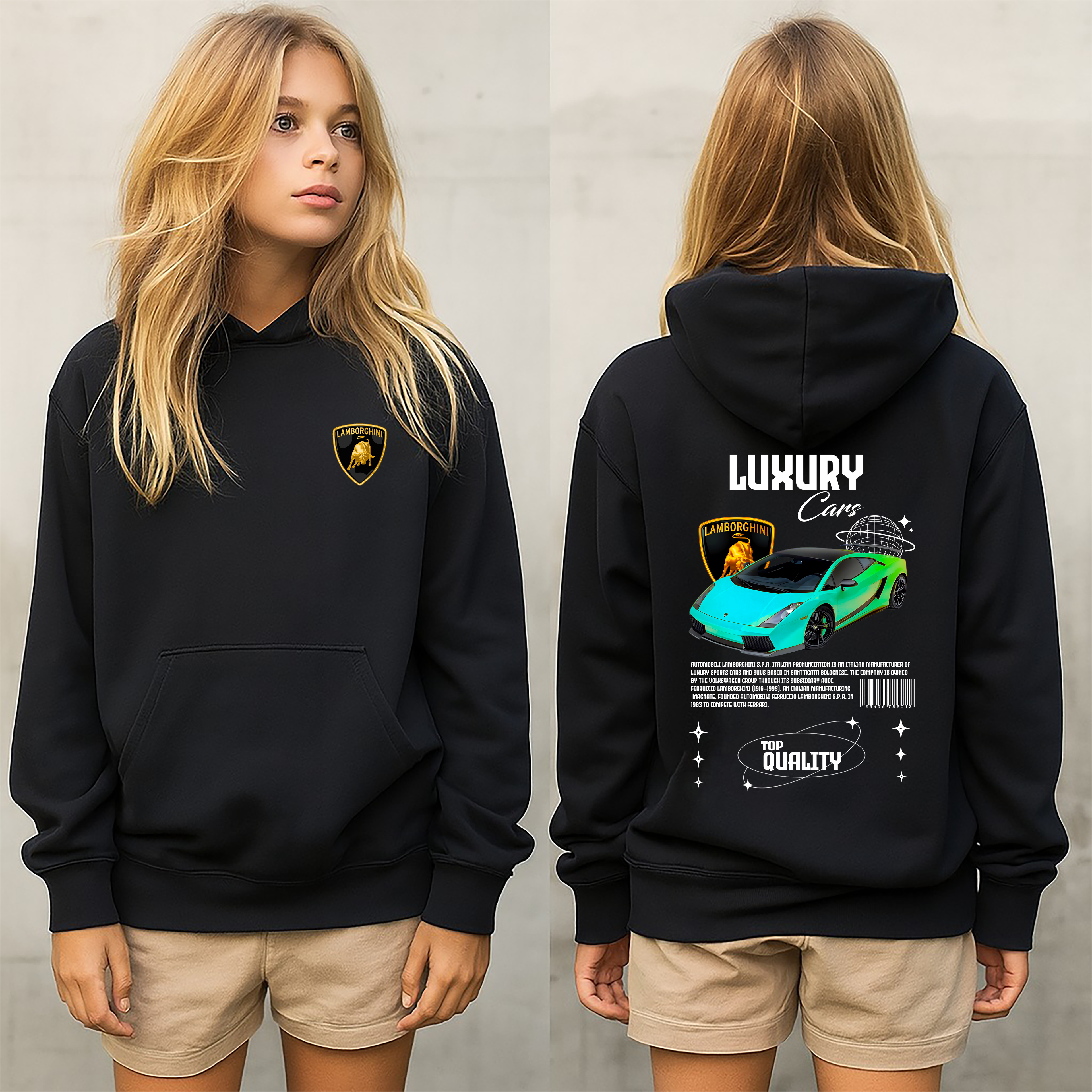 Sudadera con diseño de LAMBORGHINI ,sudadera para niños y adultos  , sudadera de lamboghini , all cars . mas coches