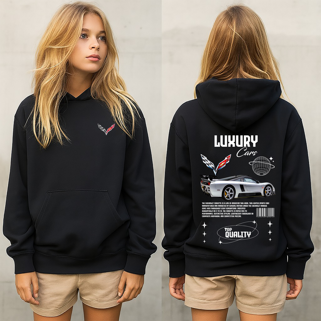 Sudadera con diseño de Curvette  ,sudadera para niños y adultos  , sudadera de curvette , all cars . mas coches