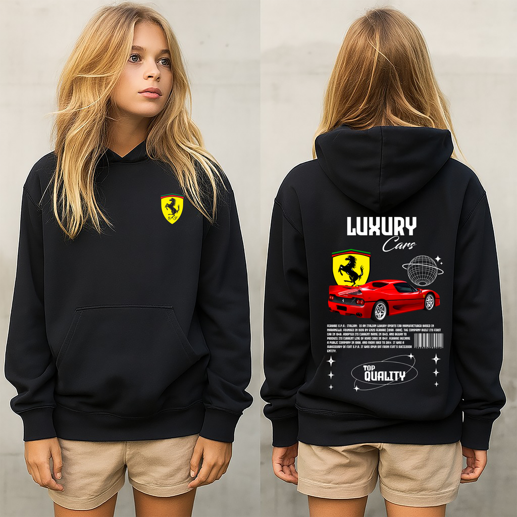 Sudadera con diseño de ferrari ,sudadera para niños y adultos  , sudadera de Ferrari car ,all cars,mas coches