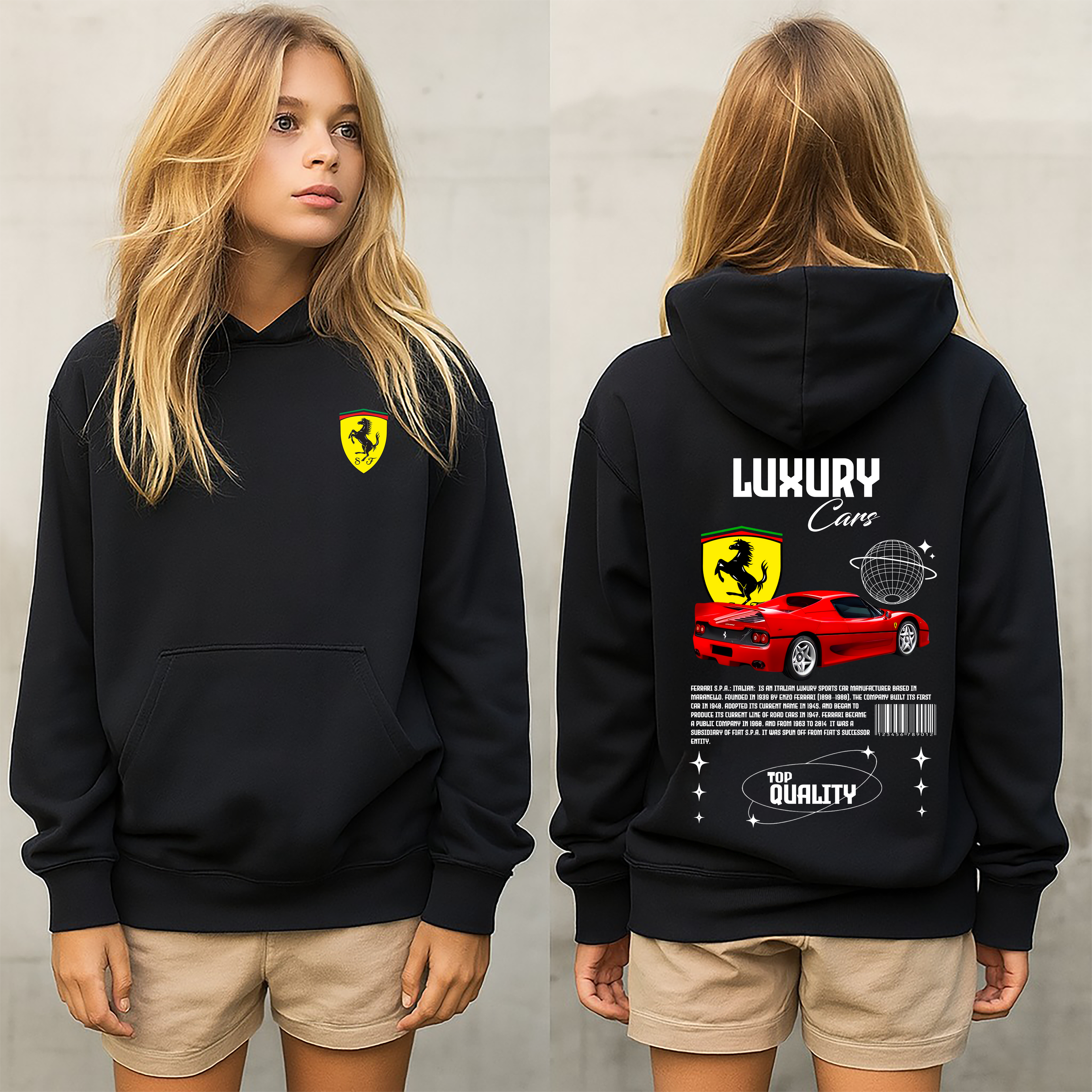 Sudadera con diseño de ferrari ,sudadera para niños y adultos  , sudadera de Ferrari car ,all cars,mas coches